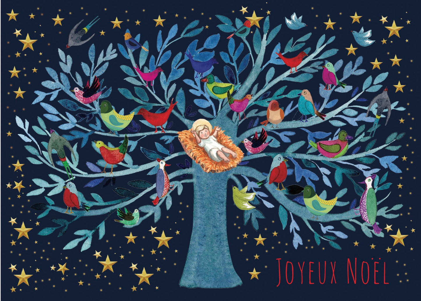 CARTE NOËL ARBRE AUX OISEAUX