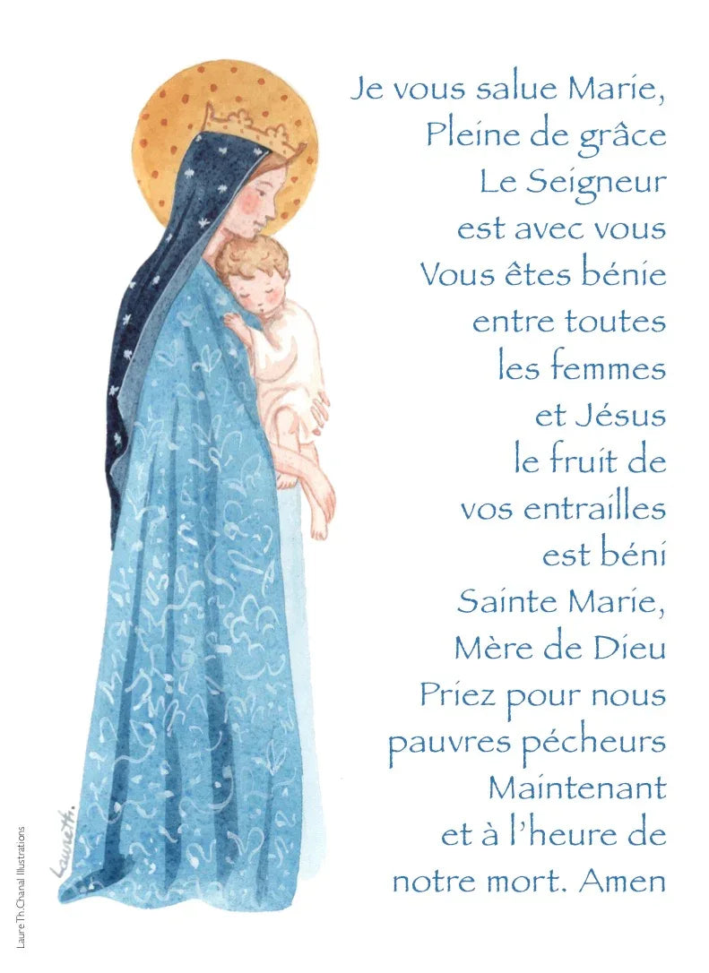CARTE JE VOUS SALUE MARIE (BLEU OR) - Laure Th.Chanal Illustrations