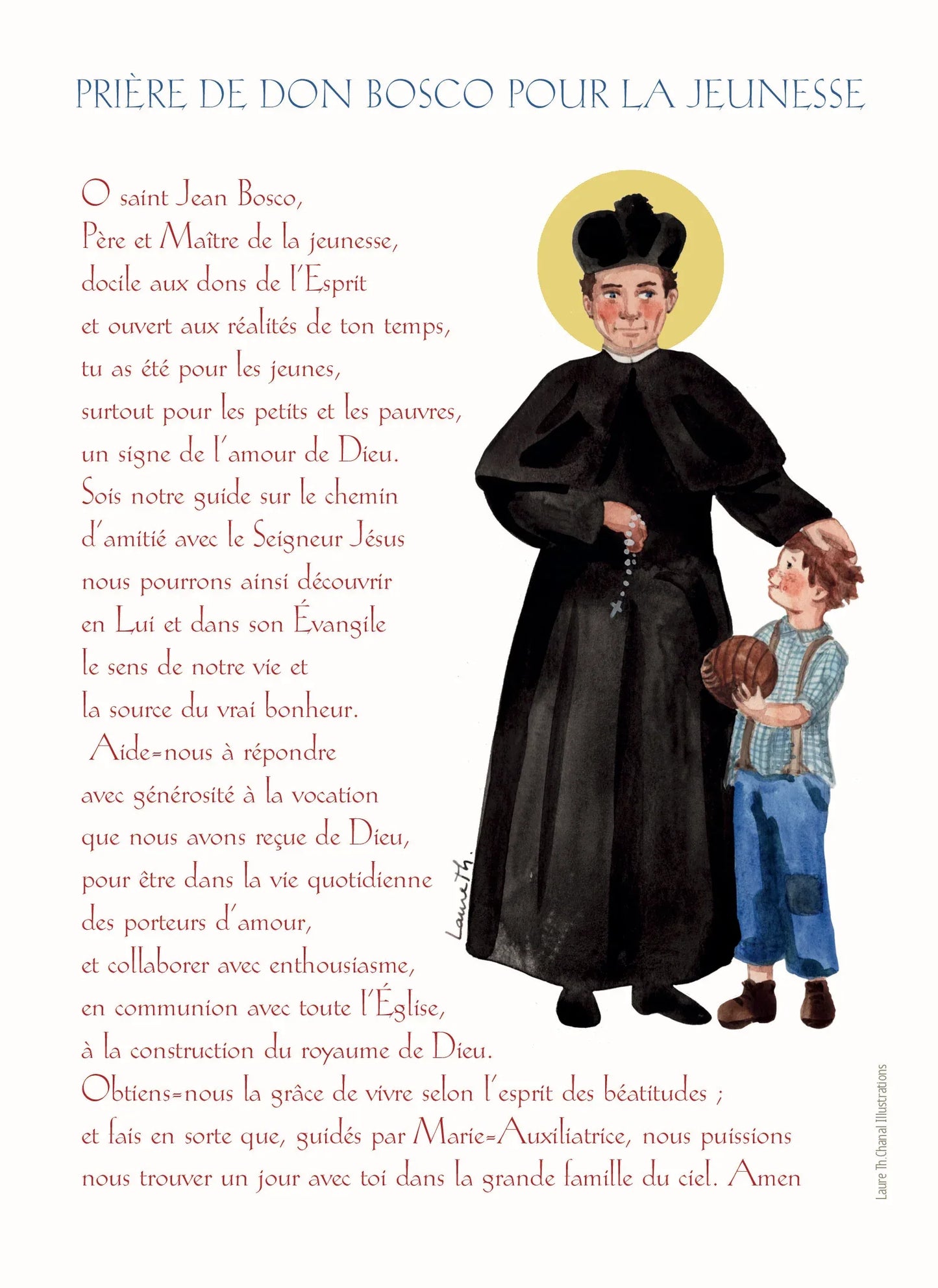 CARTE PRIERE DON BOSCO A LA JEUNESSE - Laure Th.Chanal Illustrations