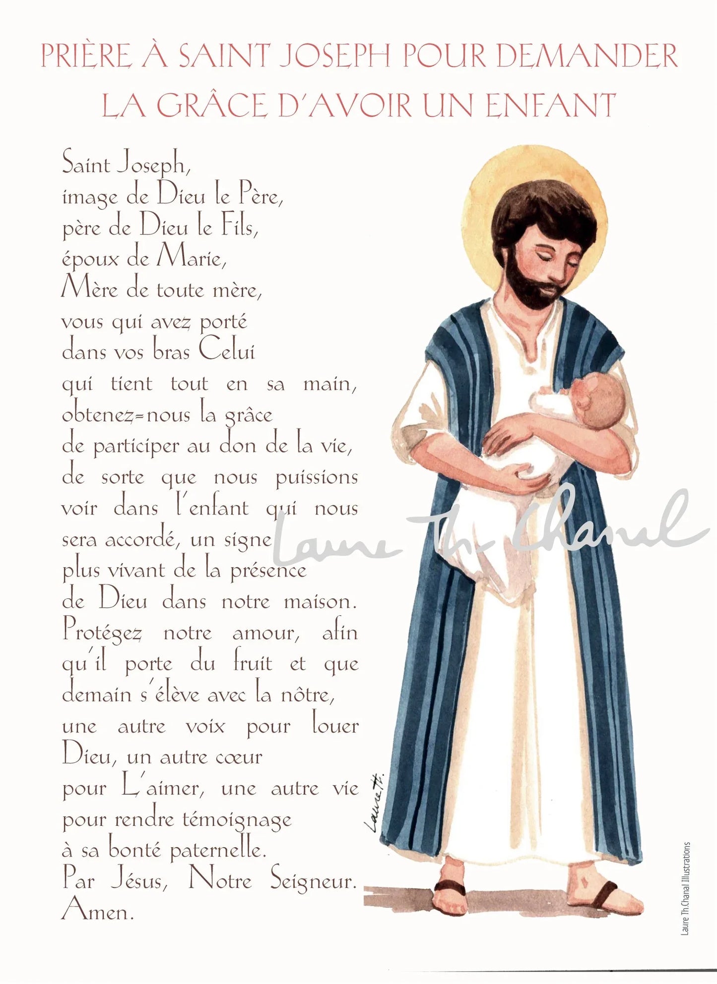 CARTE PRIERE A ST JOSEPH POUR LES COUPLES EN ESPERANCE D'ENFANT - Laure Th.Chanal Illustrations