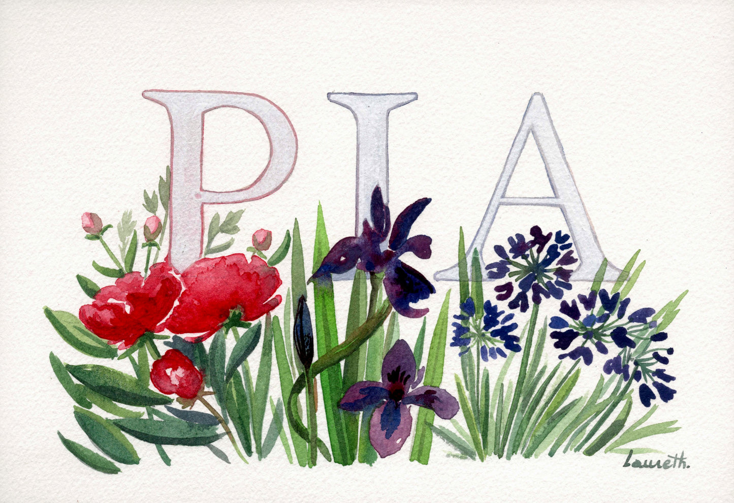 AQUARELLE CADEAU DE NAISSANCE PRENOM FLEURI