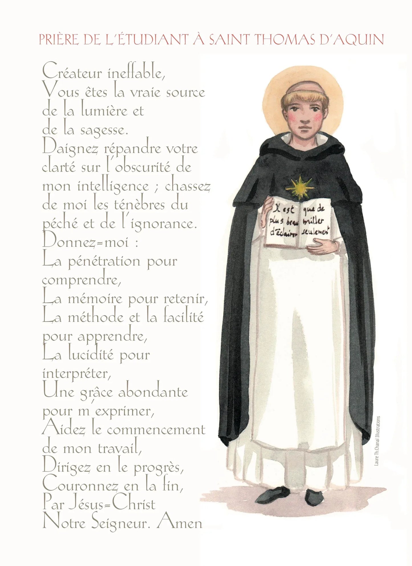 CARTE PRIERE ETUDIANT ST THOMAS D'AQUIN - Laure Th.Chanal Illustrations