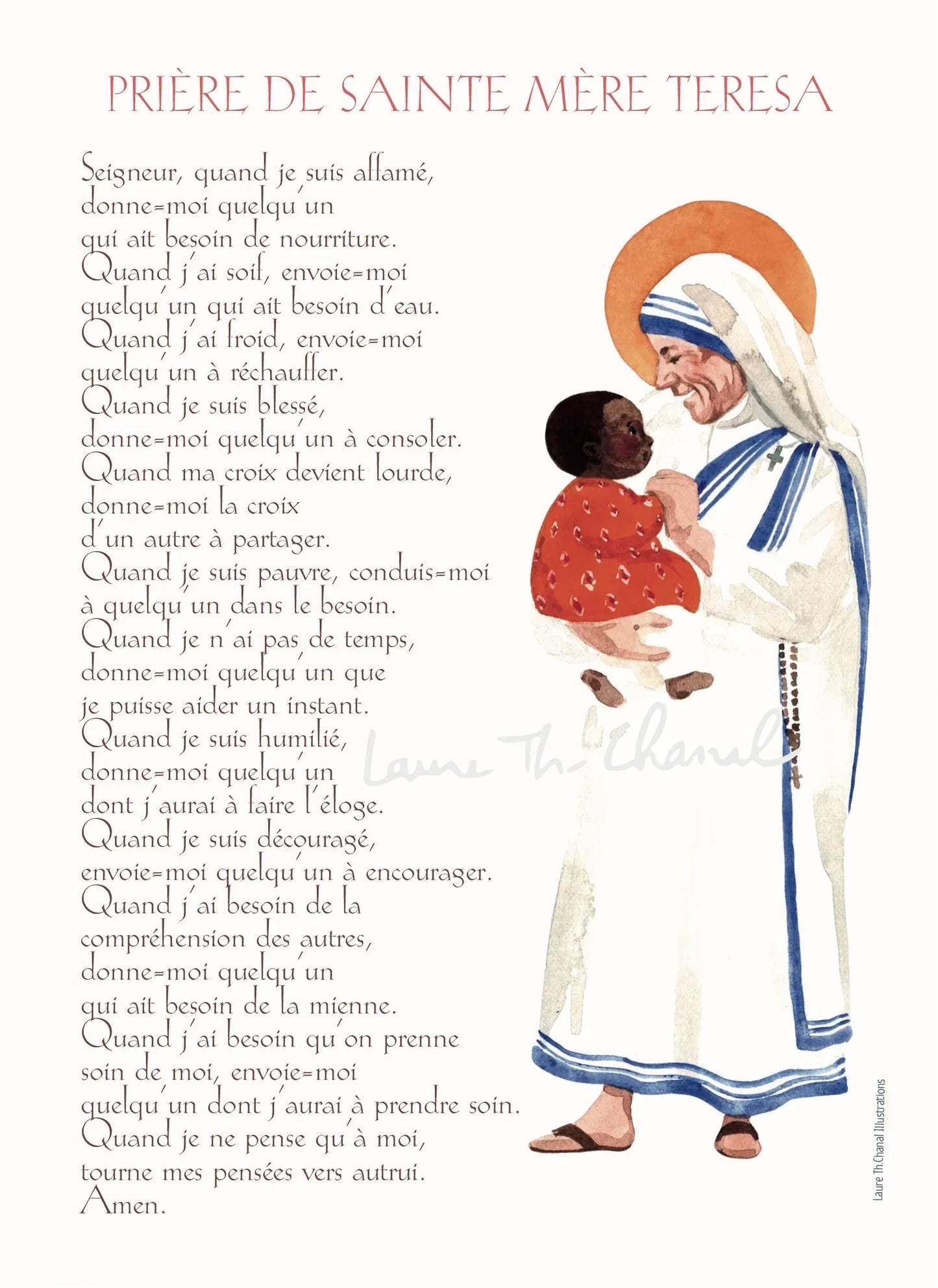 CARTE PRIERE SAINTE MERE TERESA - Laure Th.Chanal Illustrations