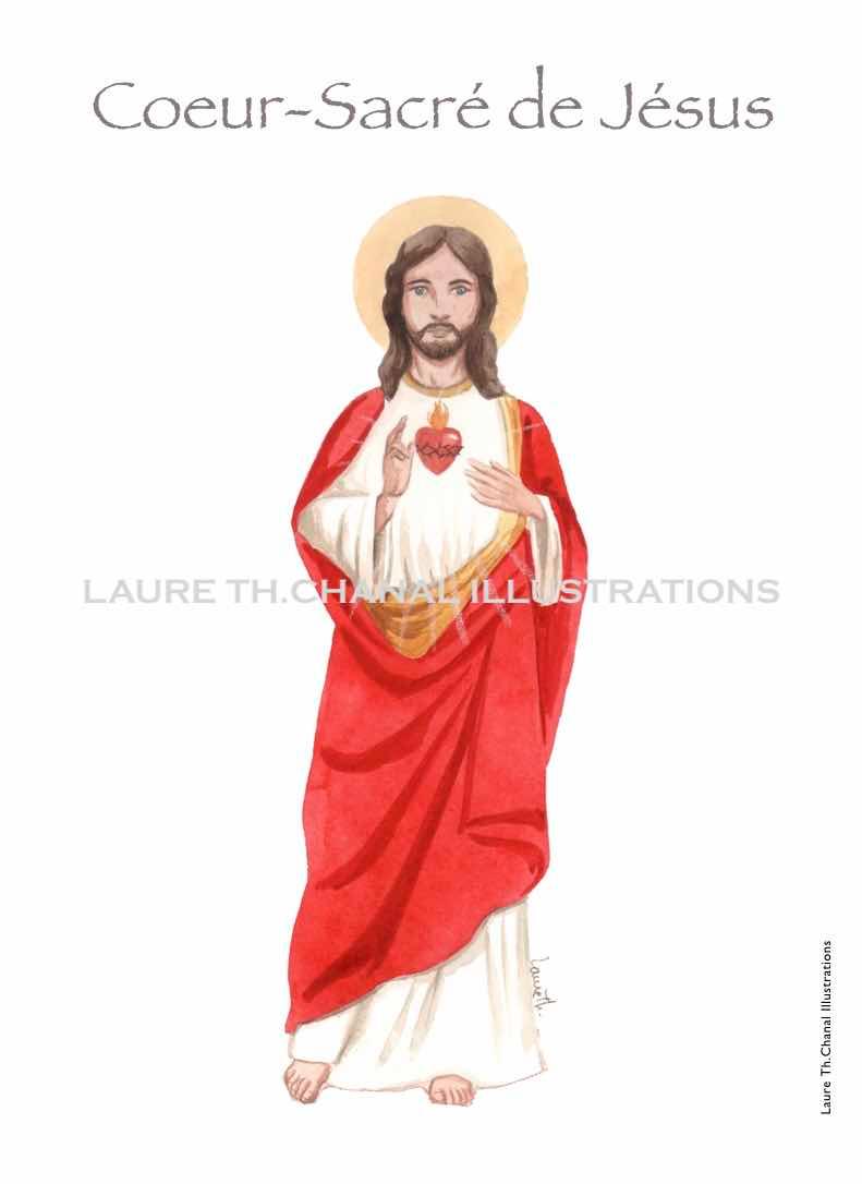 CARTE COEUR-SACRE DE JESUS - Laure Th.Chanal Illustrations