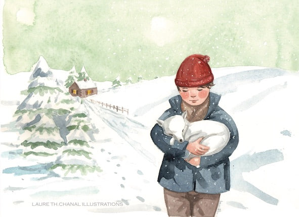 CARTE DE NOËL "ENFANT AU RENARD"