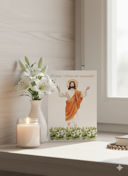 CARTE PRIERE DE PÂQUES "ALLELUIA- CHRIST EST RESSUSCITE "