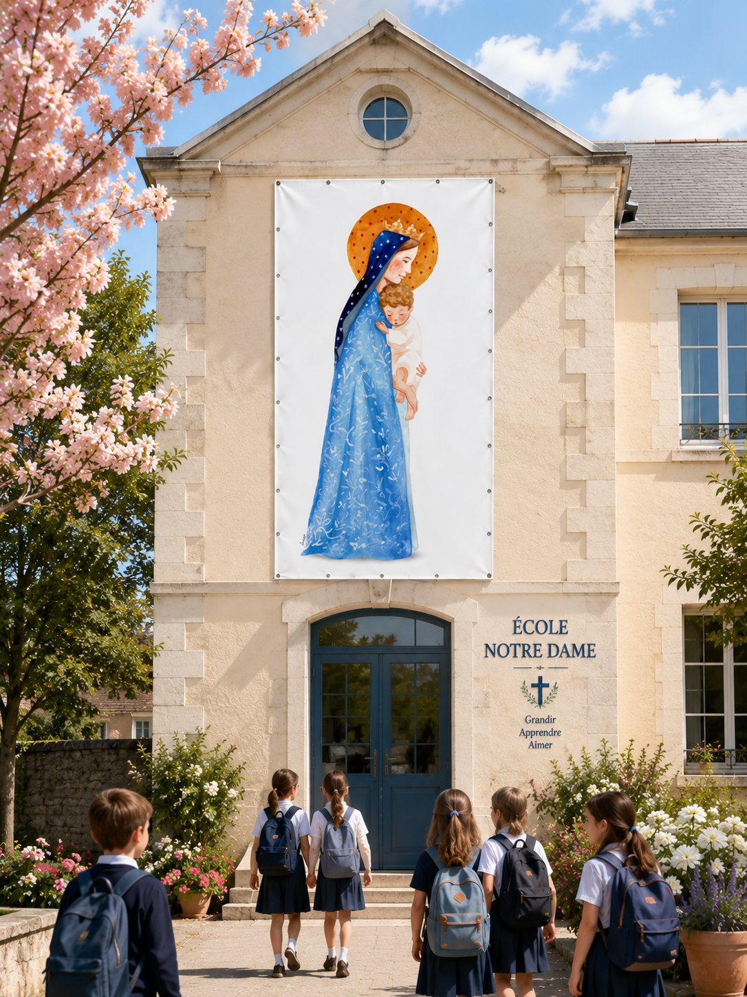 BÂCHE ILLUSTREE VIERGE A L'ENFANT