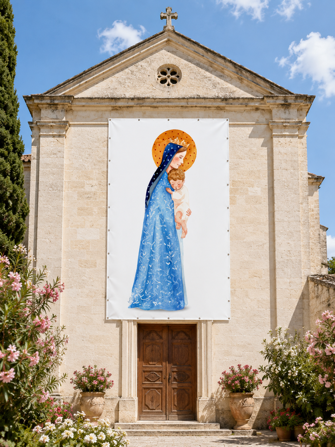 BÂCHE ILLUSTREE VIERGE A L'ENFANT