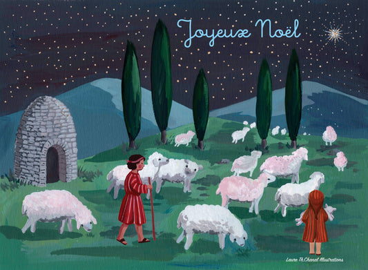 CARTE DE NOËL "BERGERS ET MOUTONS"